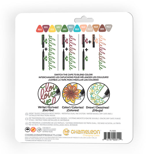 Chameleon Fineliner Pens - 12 Pack Designer Colours