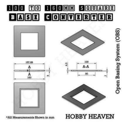 Square to Square Bases Size Converters 3d Print Full Range
