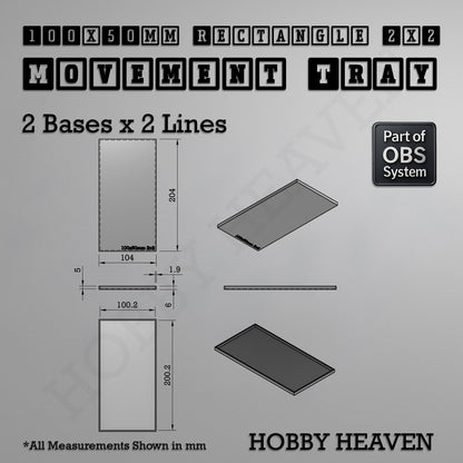 Rectangle Movement Trays | Cavalry & Monsters | 50×25-100×60mm | OBS System