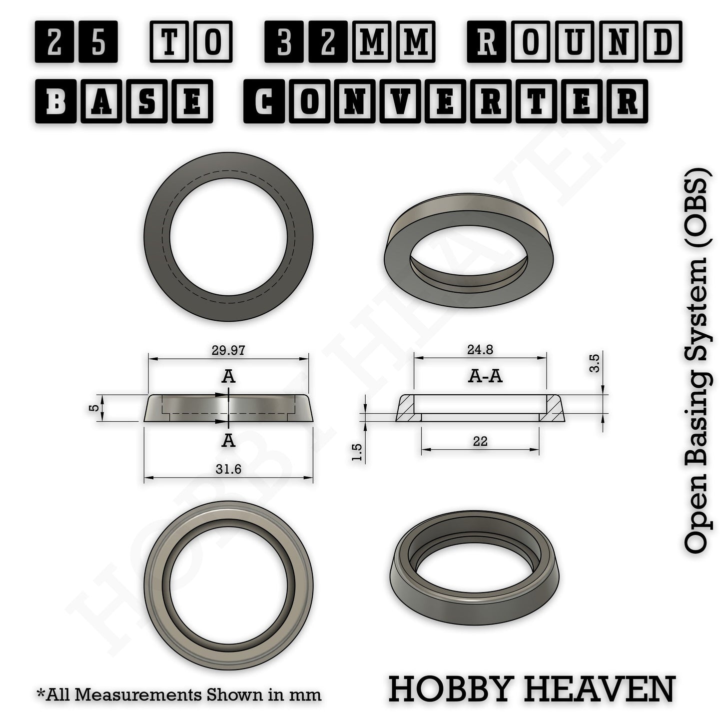 25mm to 32mm Round Base Converter | Professional Gaming Base Adapter