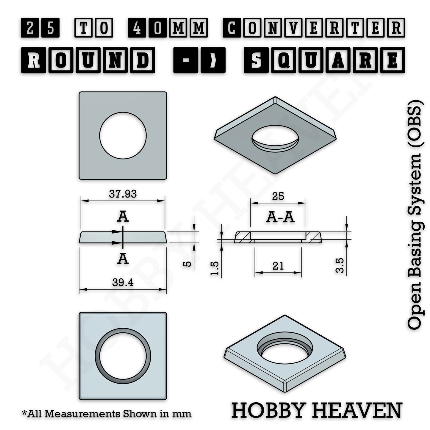 Round to Square Bases Shape and Size Converters 3d Print Full Range