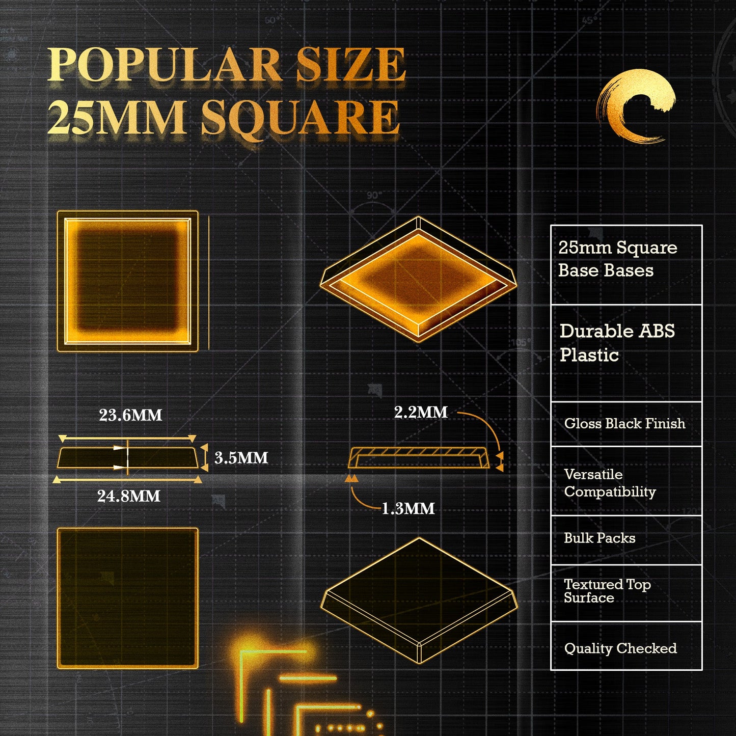 25mm Square Plain Plastic Bases