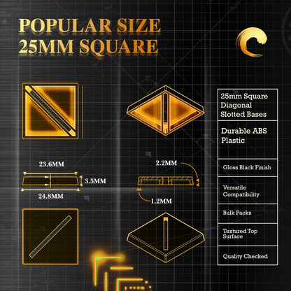 25mm Square Diagonal Slotted Plastic Bases