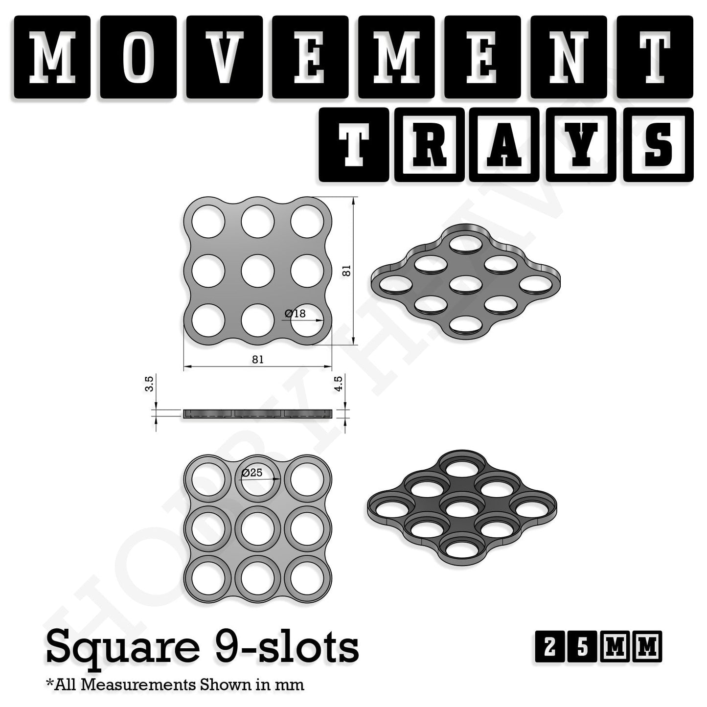 25mm Movement Trays for Tabletop Games | Waargaming | Full Range