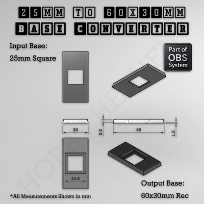 Square to Rectangle Bases Size Converters 3d Print Full Range