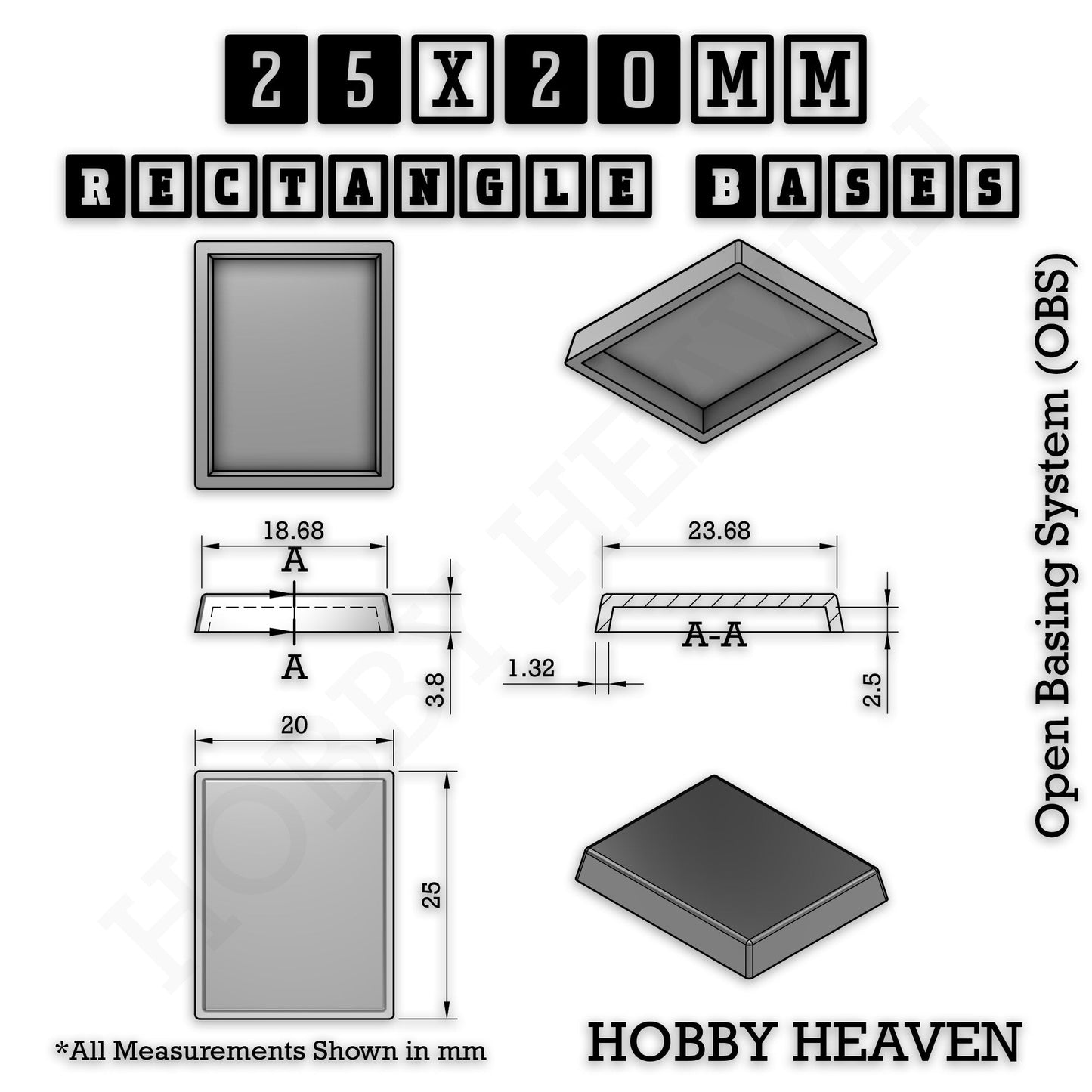 Rectangle Bases Range Sizes - 20x15mm to 75x25mm Small Sizes 3d Print Full Range Tabletop Games