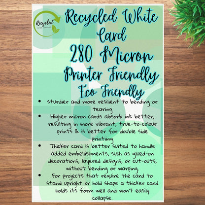 A2 Recycled White Card 220gsm - Eco-Friendly Thick Card for Art & Craft Projects