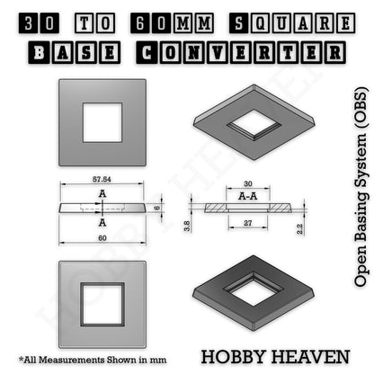 Square to Square Bases Size Converters 3d Print Full Range