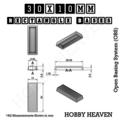 Rectangle Bases Range Sizes - 20x15mm to 75x25mm Small Sizes 3d Print Full Range Tabletop Games