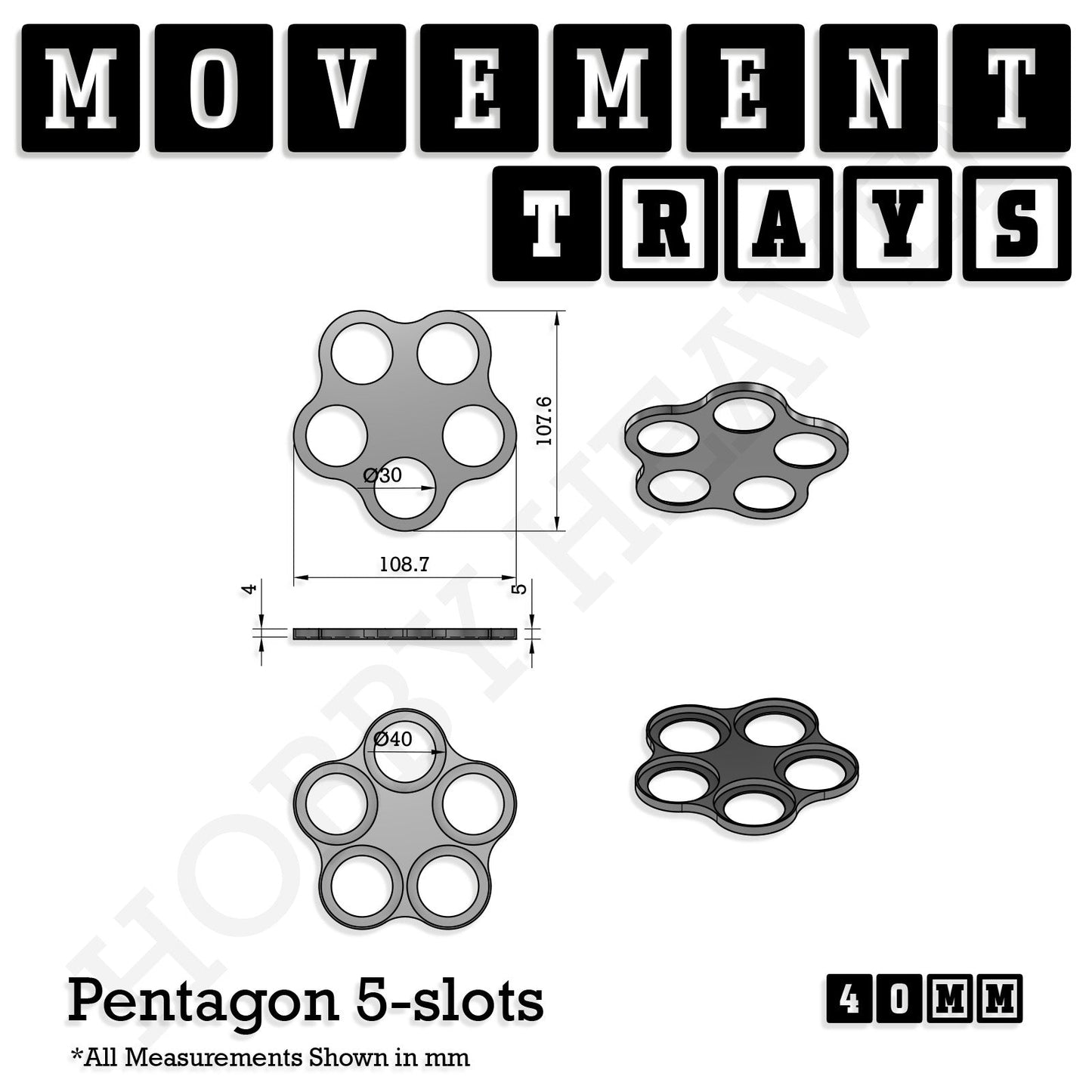 40mm Movement Trays for Miniatures | Tabletop Wargames Compatible | Full Range