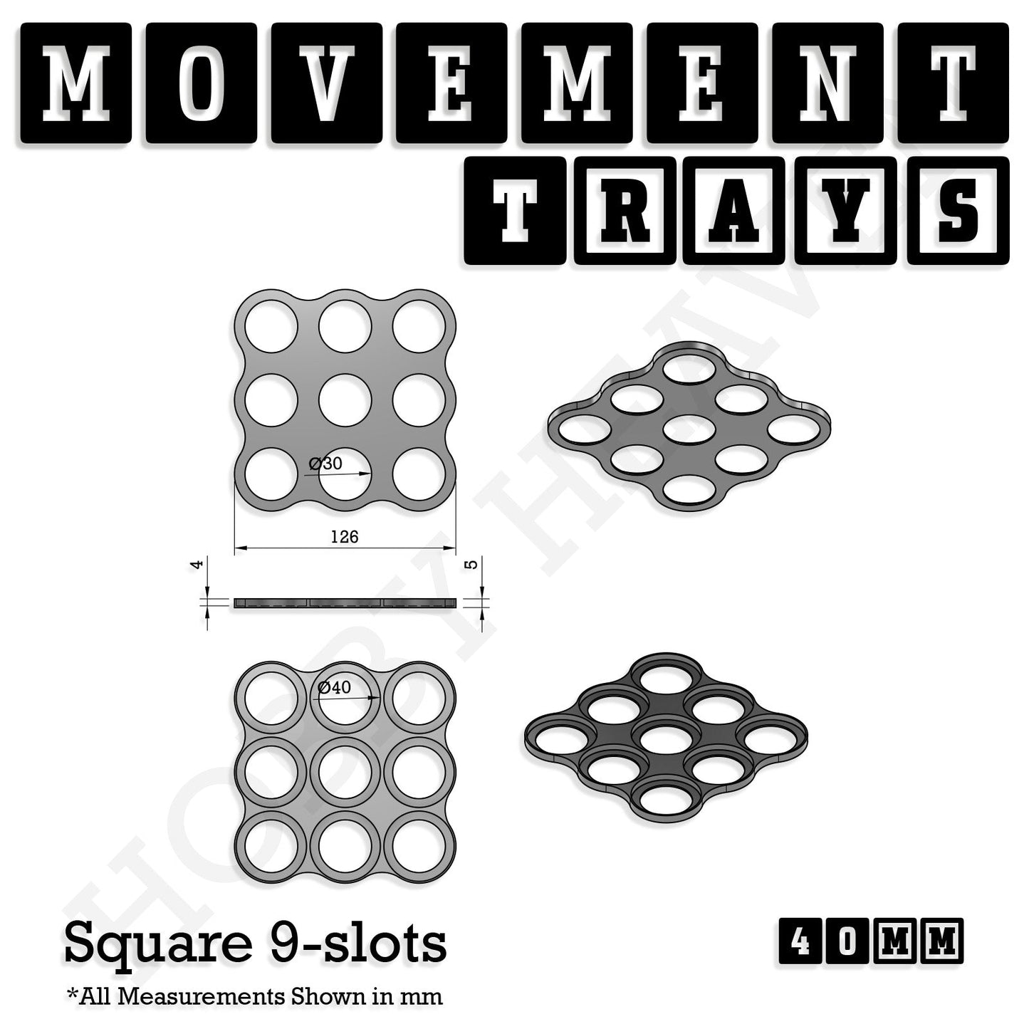 40mm Movement Trays for Miniatures | Tabletop Wargames Compatible | Full Range