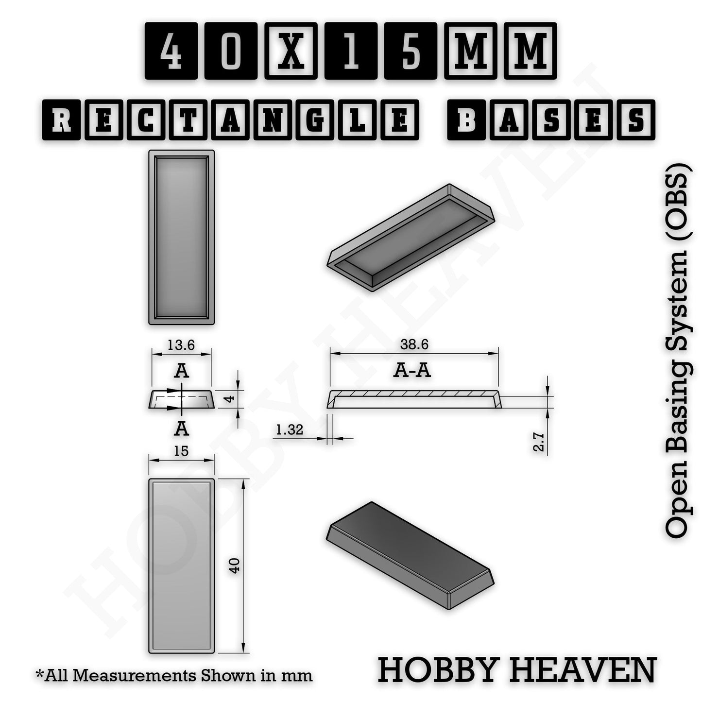 Rectangle Bases Range Sizes - 75x30mm to 125x40mm Medium Sizes 3d Print Full Range Tabletop Games