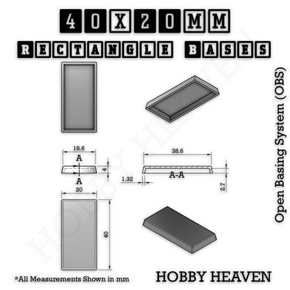Rectangle Bases Range Sizes - 75x30mm to 125x40mm Medium Sizes 3d Print Full Range Tabletop Games