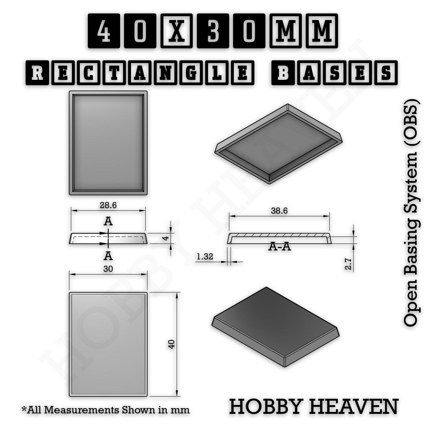 Rectangle Bases Range Sizes - 20x15mm to 75x25mm Small Sizes 3d Print Full Range Tabletop Games