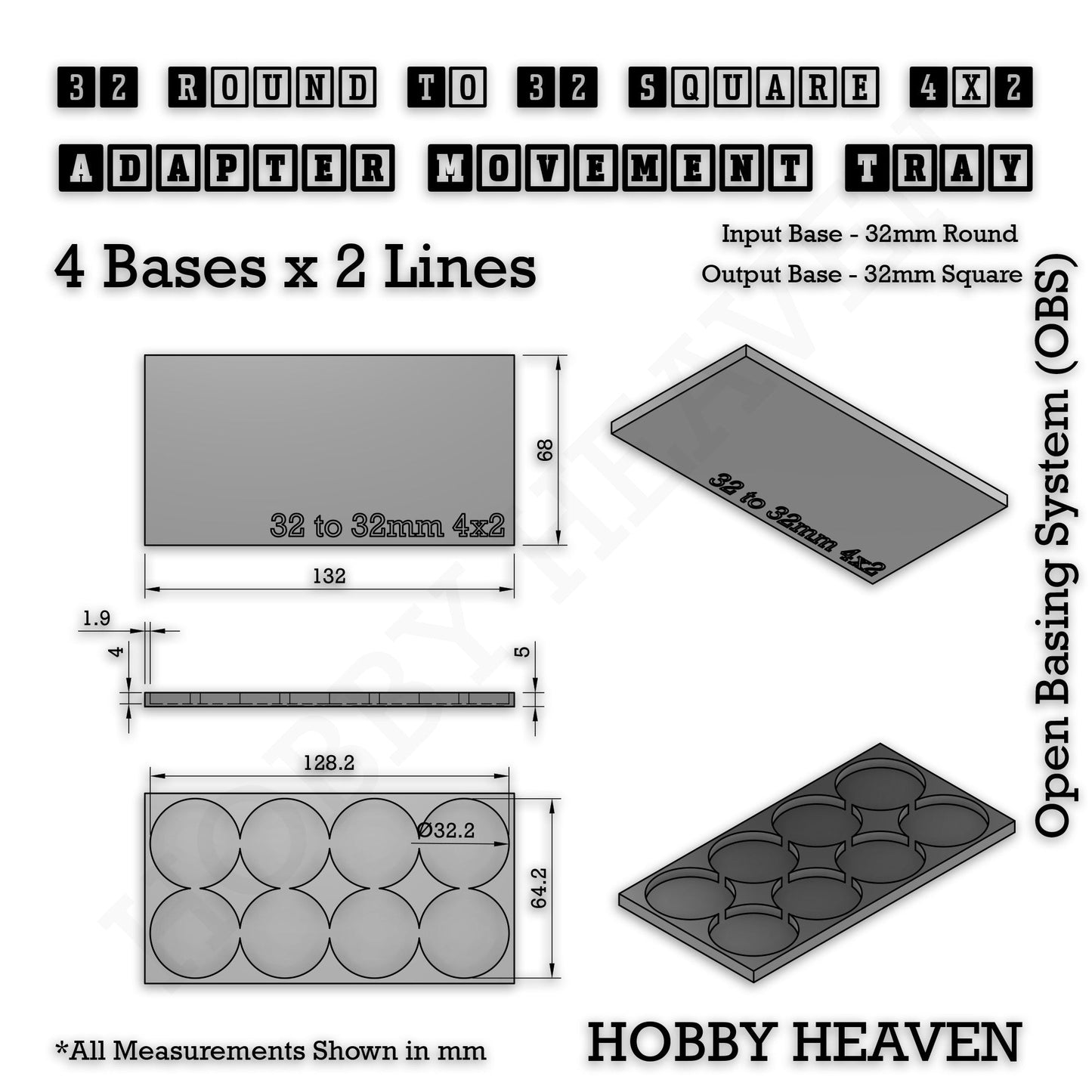Round to Square Movement Trays Adapters for Tabletop Games