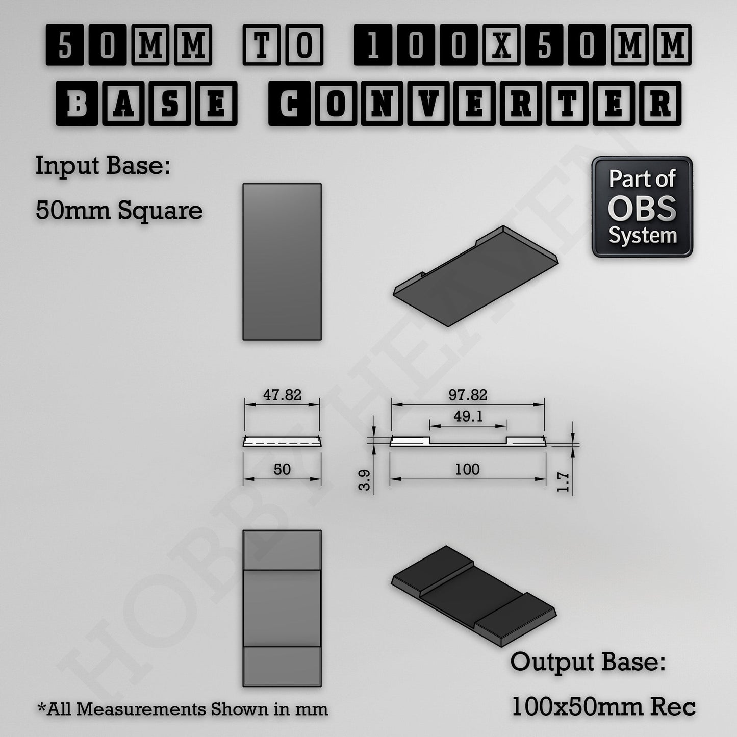 Square to Rectangle Bases Size Converters 3d Print Full Range