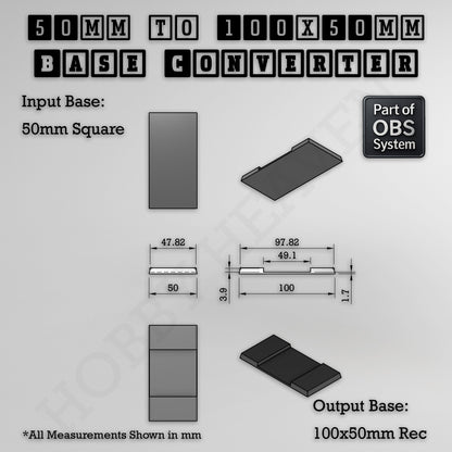 Square to Rectangle Bases Size Converters 3d Print Full Range