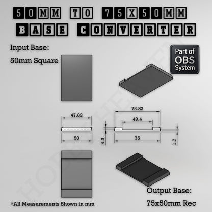 Square to Rectangle Bases Size Converters 3d Print Full Range