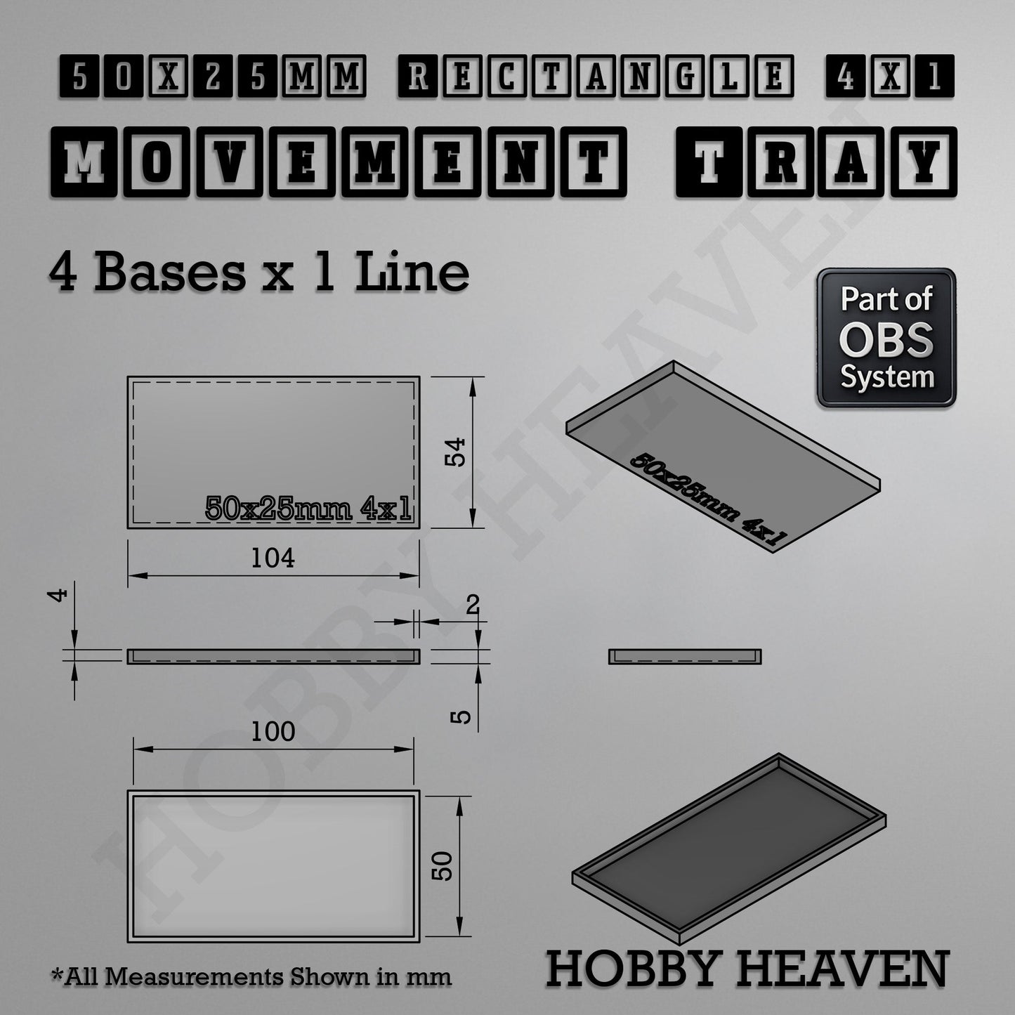 Rectangle Movement Trays | Cavalry & Monsters | 50×25-100×60mm | OBS System