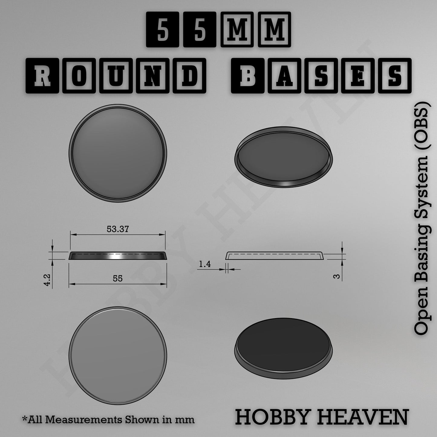 55mm Round Textured Bases 3d Printed Infinty Compatible
