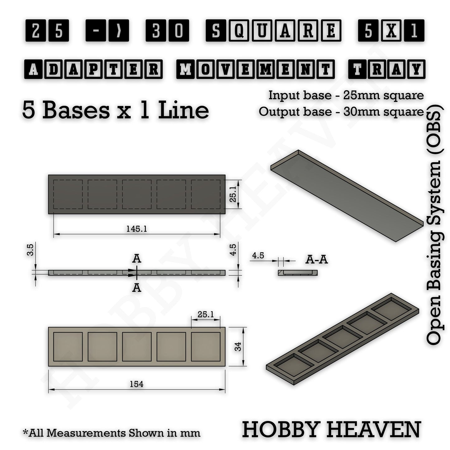 Square and Rectangle Movement Trays Adapters for Tabletop Games