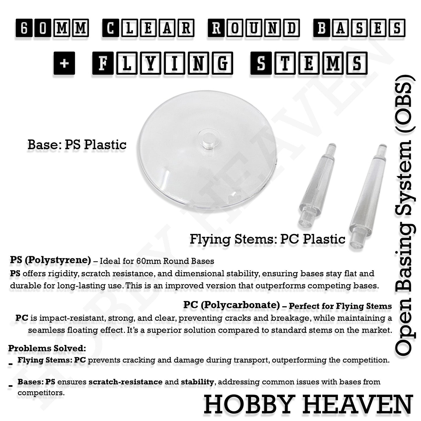 60mm Round Flying Bases – Clear Plastic Stands for Sci-Fi & Fantasy Wargaming Miniatures