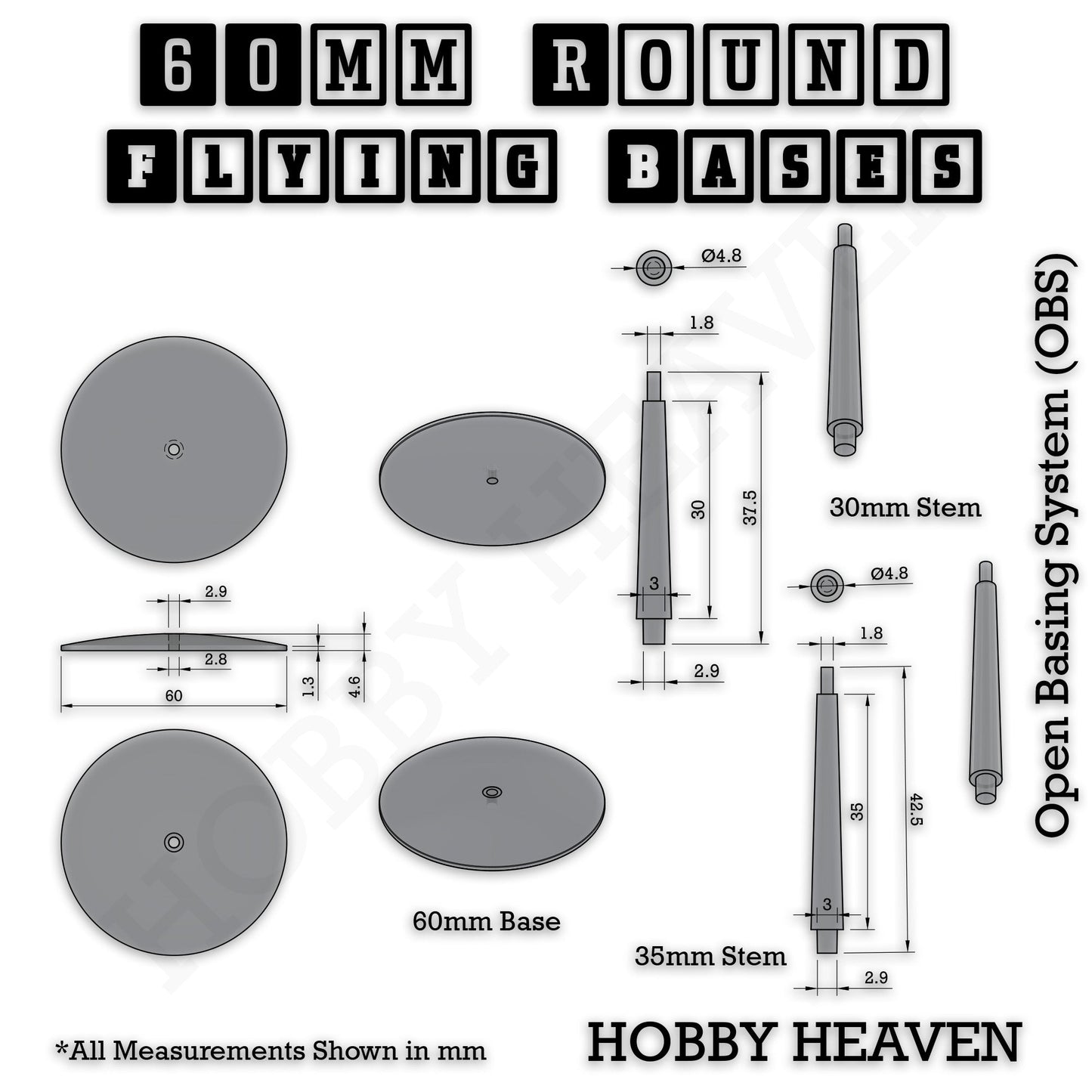 60mm Round Flying Bases – Clear Plastic Stands for Sci-Fi & Fantasy Wargaming Miniatures