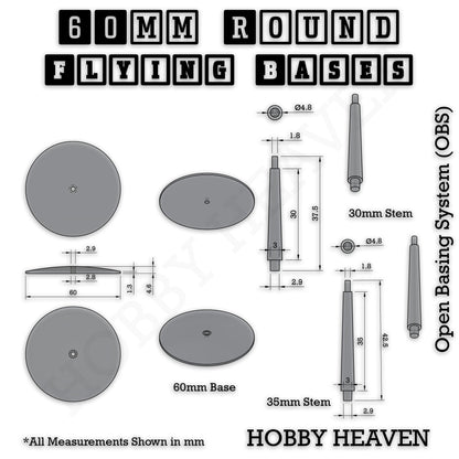 60mm Round Flying Bases – Clear Plastic Stands for Sci-Fi & Fantasy Wargaming Miniatures