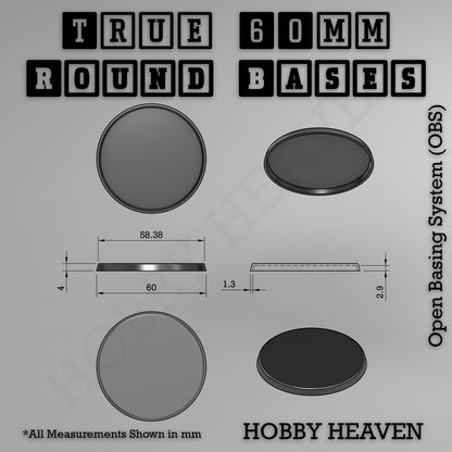 'True' 60mm Round Textured Bases 3d Printed