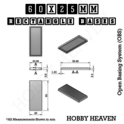 Rectangle Bases Range Sizes - 75x30mm to 125x40mm Medium Sizes 3d Print Full Range Tabletop Games
