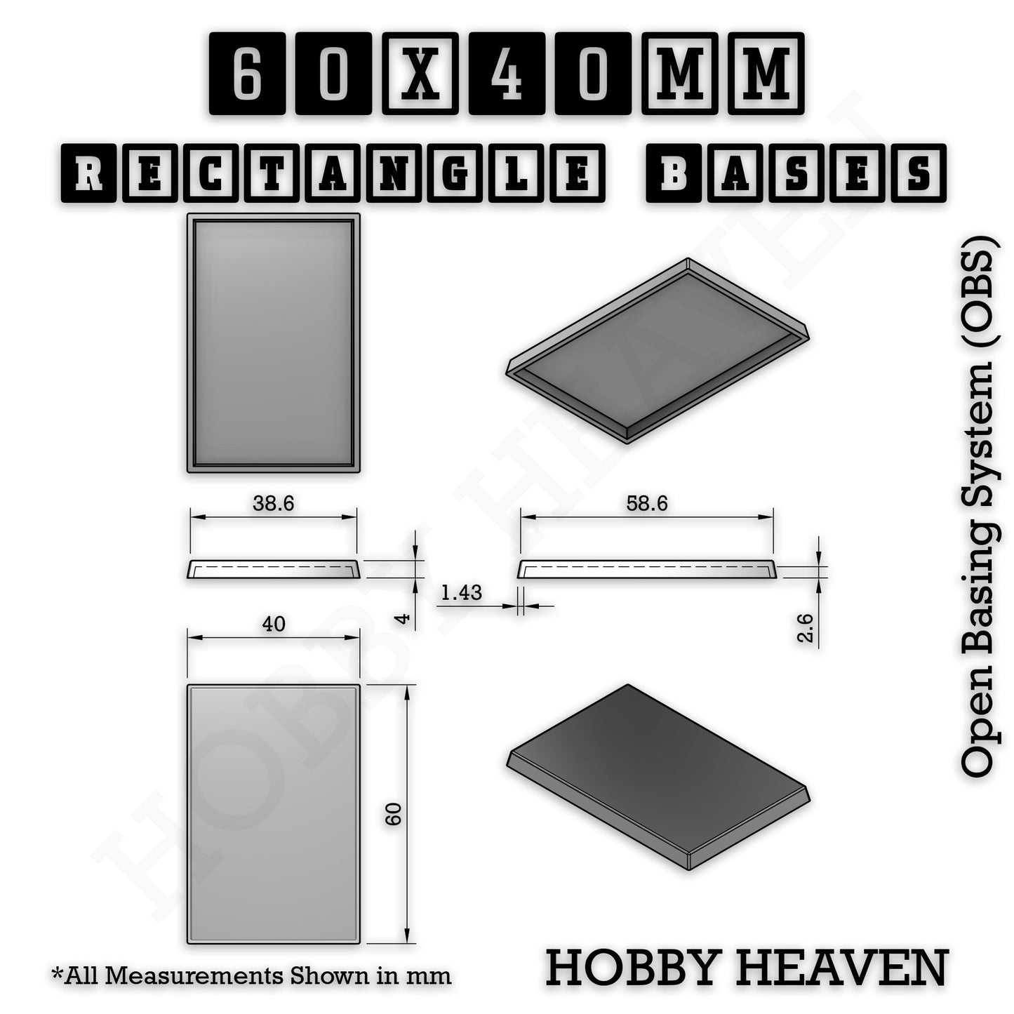 Rectangle Bases Range Sizes - 75x30mm to 125x40mm Medium Sizes 3d Print Full Range Tabletop Games