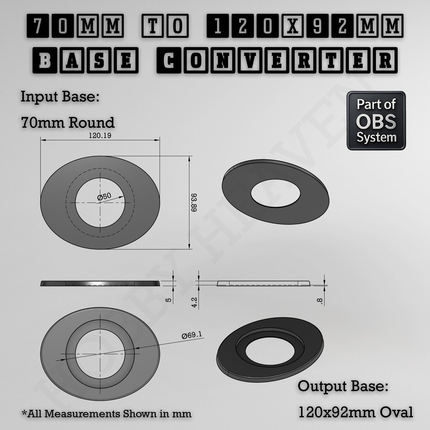 Round To Oval Bases Size Converters 3d Print Full Range