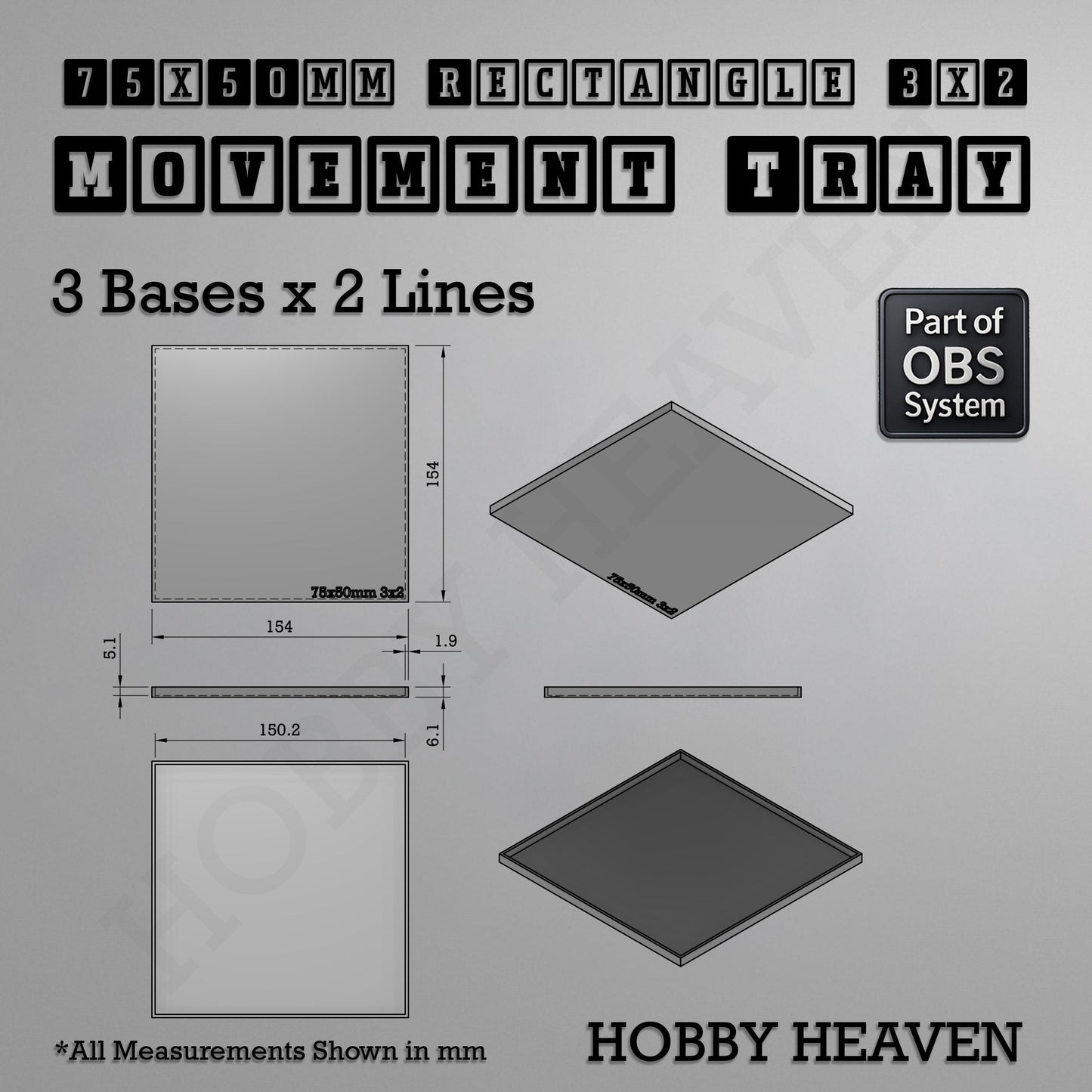 Rectangle Movement Trays | Cavalry & Monsters | 50×25-100×60mm | OBS System