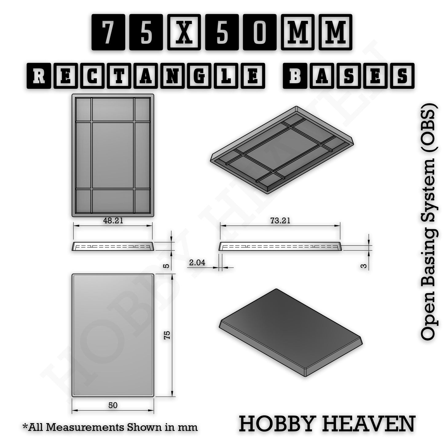 Rectangle Bases Range Sizes - 75x30mm to 125x40mm Medium Sizes 3d Print Full Range Tabletop Games