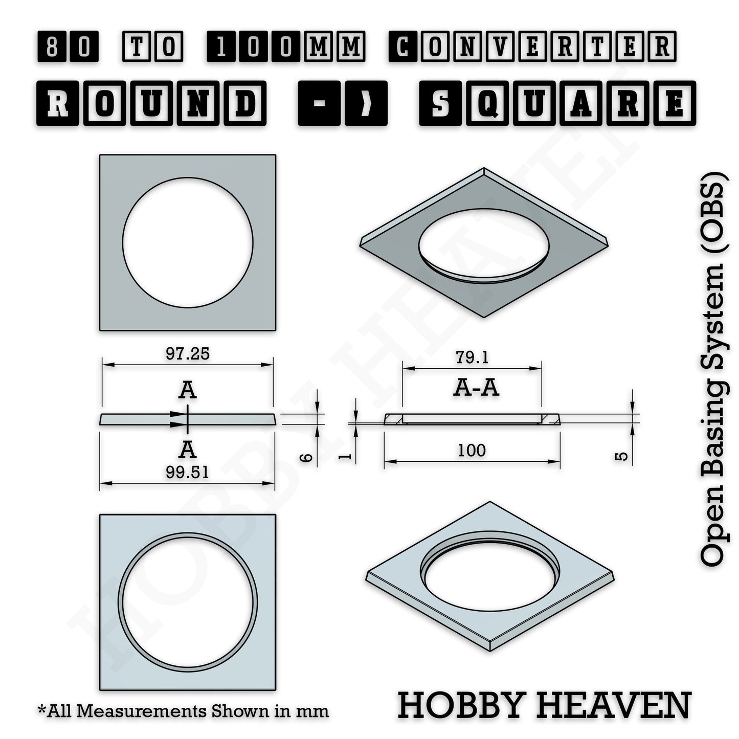Round to Square Bases Shape and Size Converters 3d Print Full Range