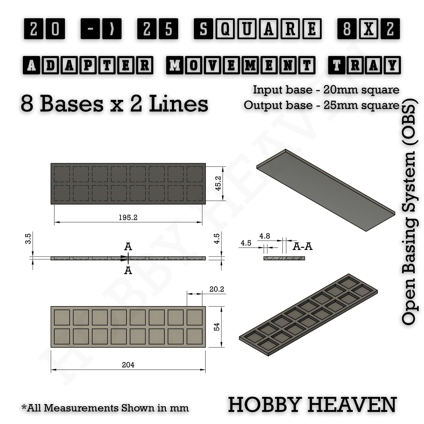 Square and Rectangle Movement Trays Adapters for Tabletop Games