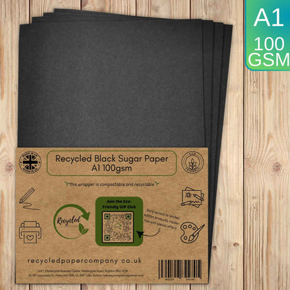 Recycled Black Sugar Paper A1 - 100gsm Craft Paper for Art, Drawing, and School Projects