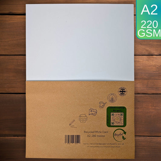 A2 Recycled White Card 220gsm - Eco-Friendly Thick Card for Art & Craft Projects