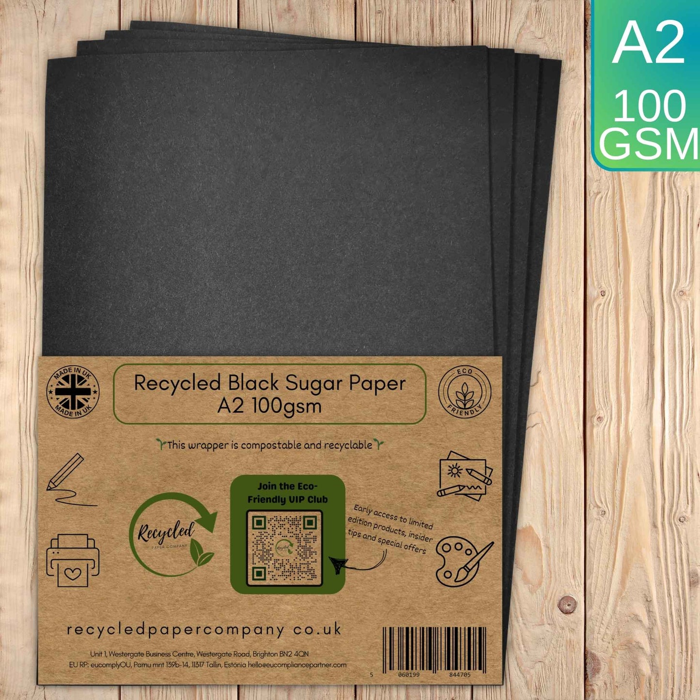 A2 Black Sugar Paper 100gsm