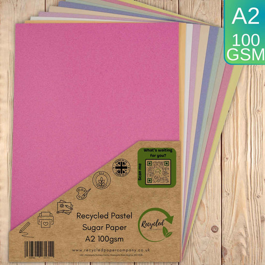 A2 Recycled Pastel Sugar Paper for Art and Crafts - 100gsm, Textured, Eco-Friendly