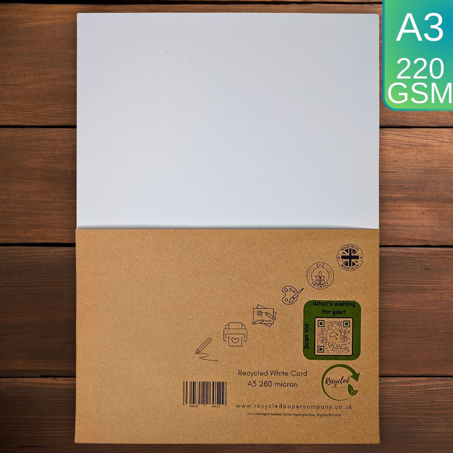 A3 White Recycled Card 220gsm - Thick, Textured,