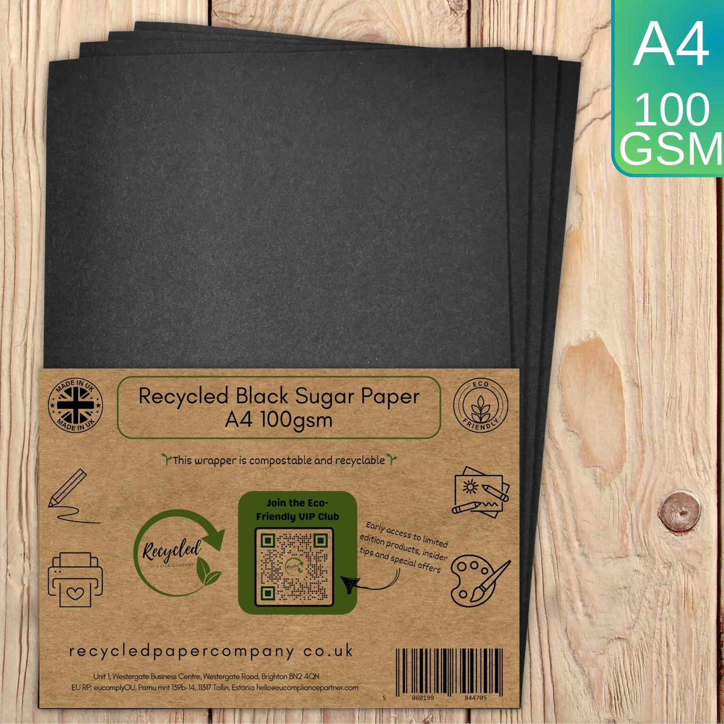 A4 Black Sugar Paper 100gsm