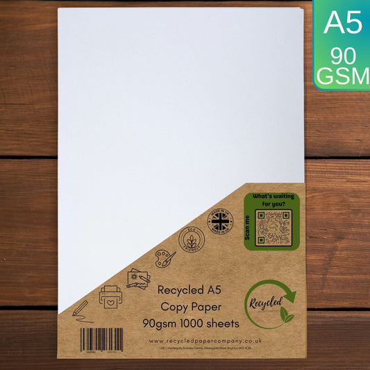 White A5 100% Recycled Copy Printer Office Paper 1000 Sheets 90gsm
