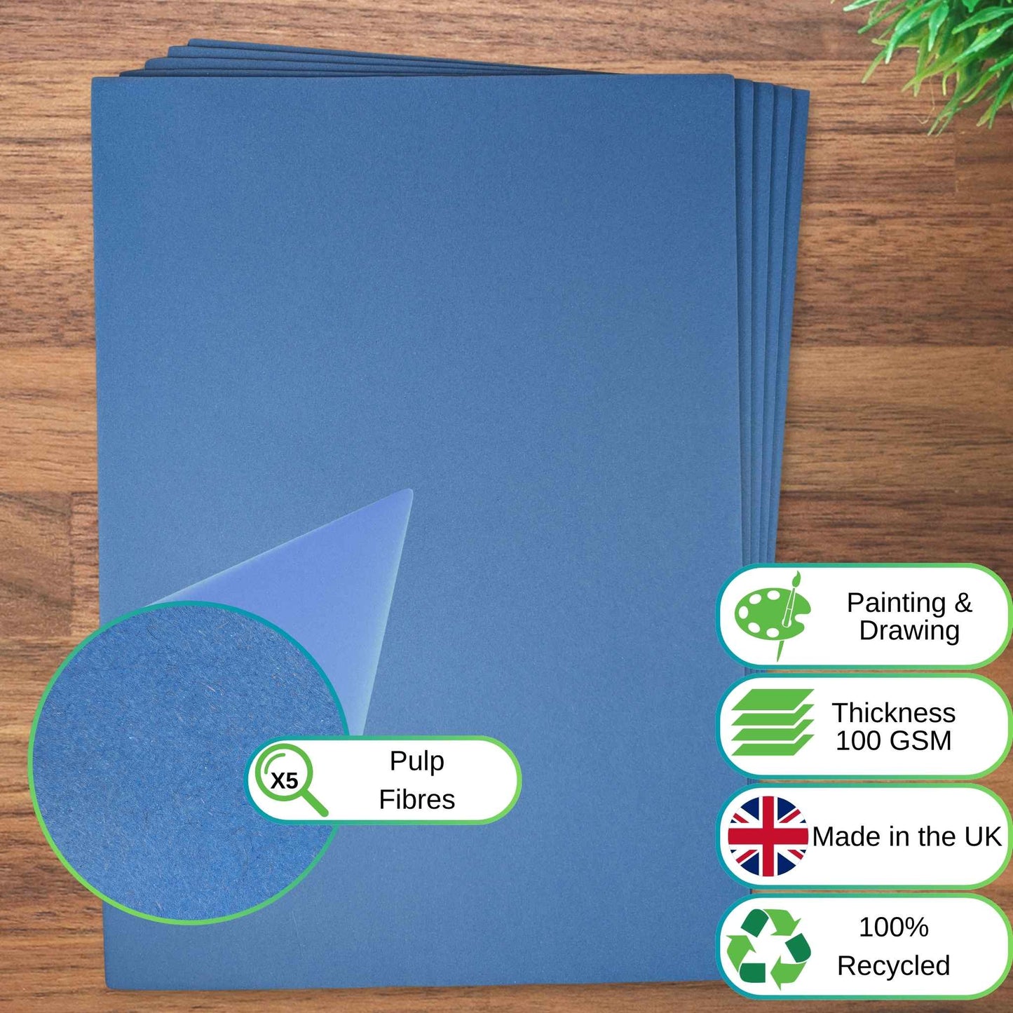 100% Recycled Blue Sugar Paper A2 100gsm - Perfect for Art, Craft and School Projects