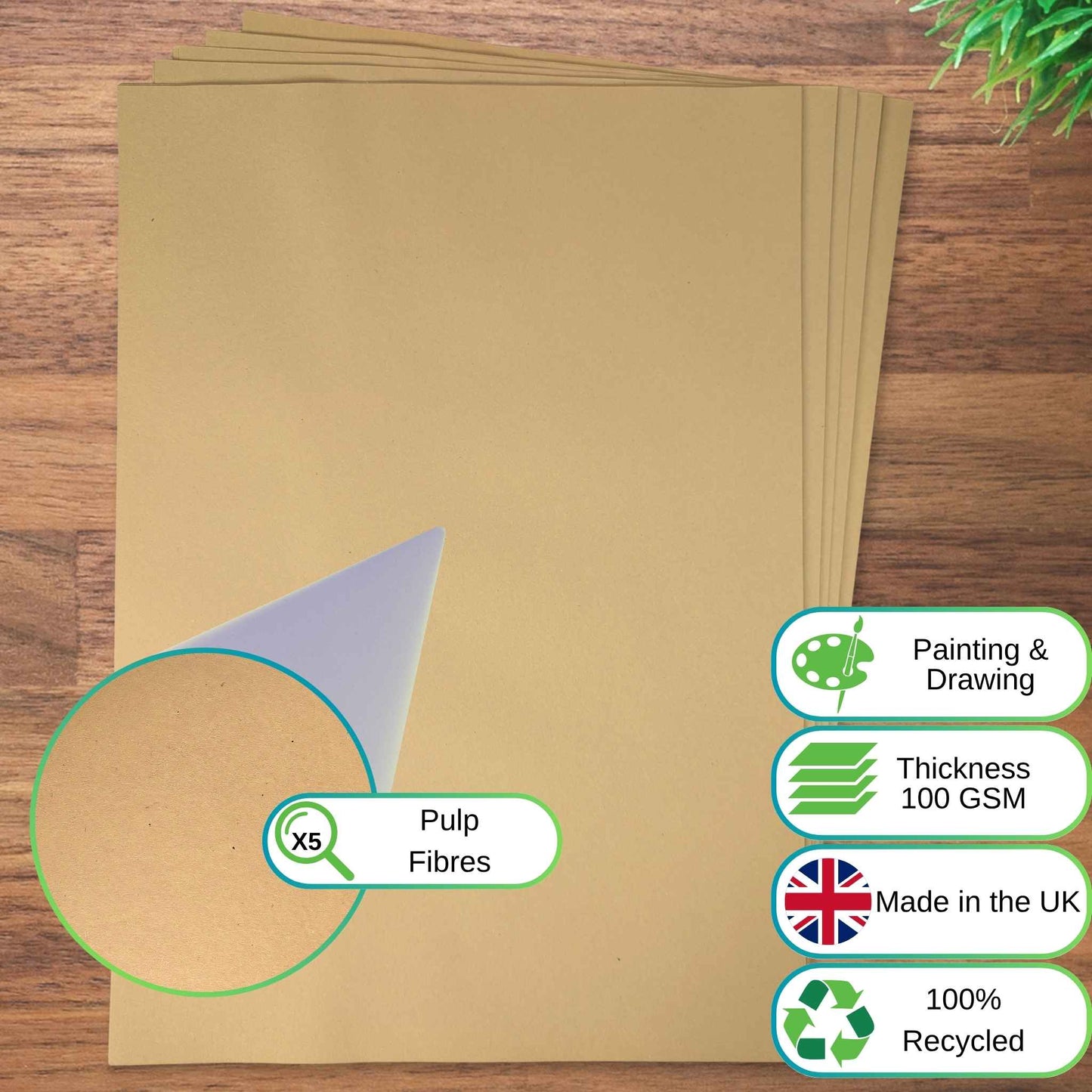 A2 Buff Sugar Paper - 100gsm 100% Recycled