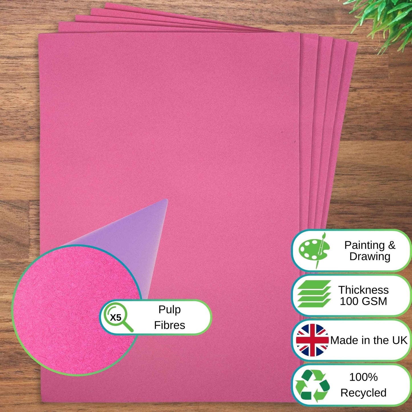 A2 Bright Pink Sugar Paper Recycled 100gsm