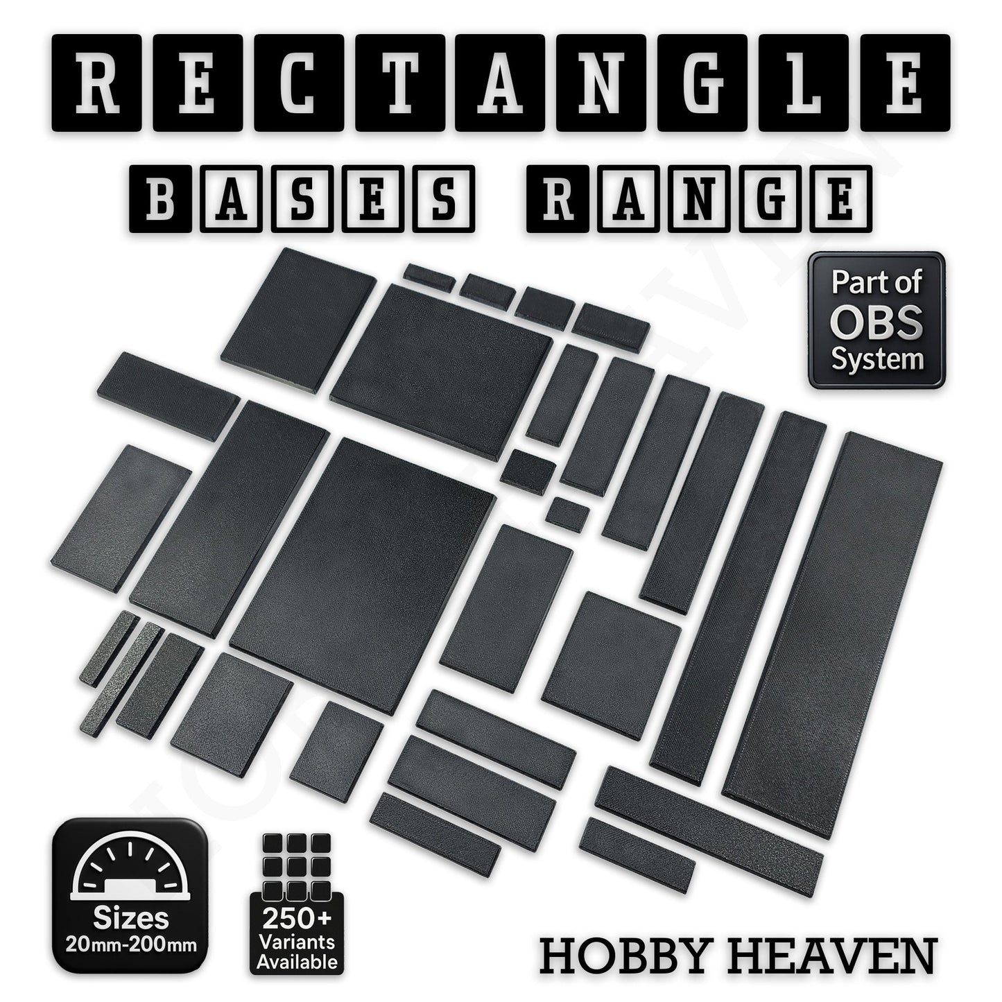 Rectangle Bases Range Sizes - 125x50mm to 200x175mm Large Sizes 3d Print Full Range Tabletop Games