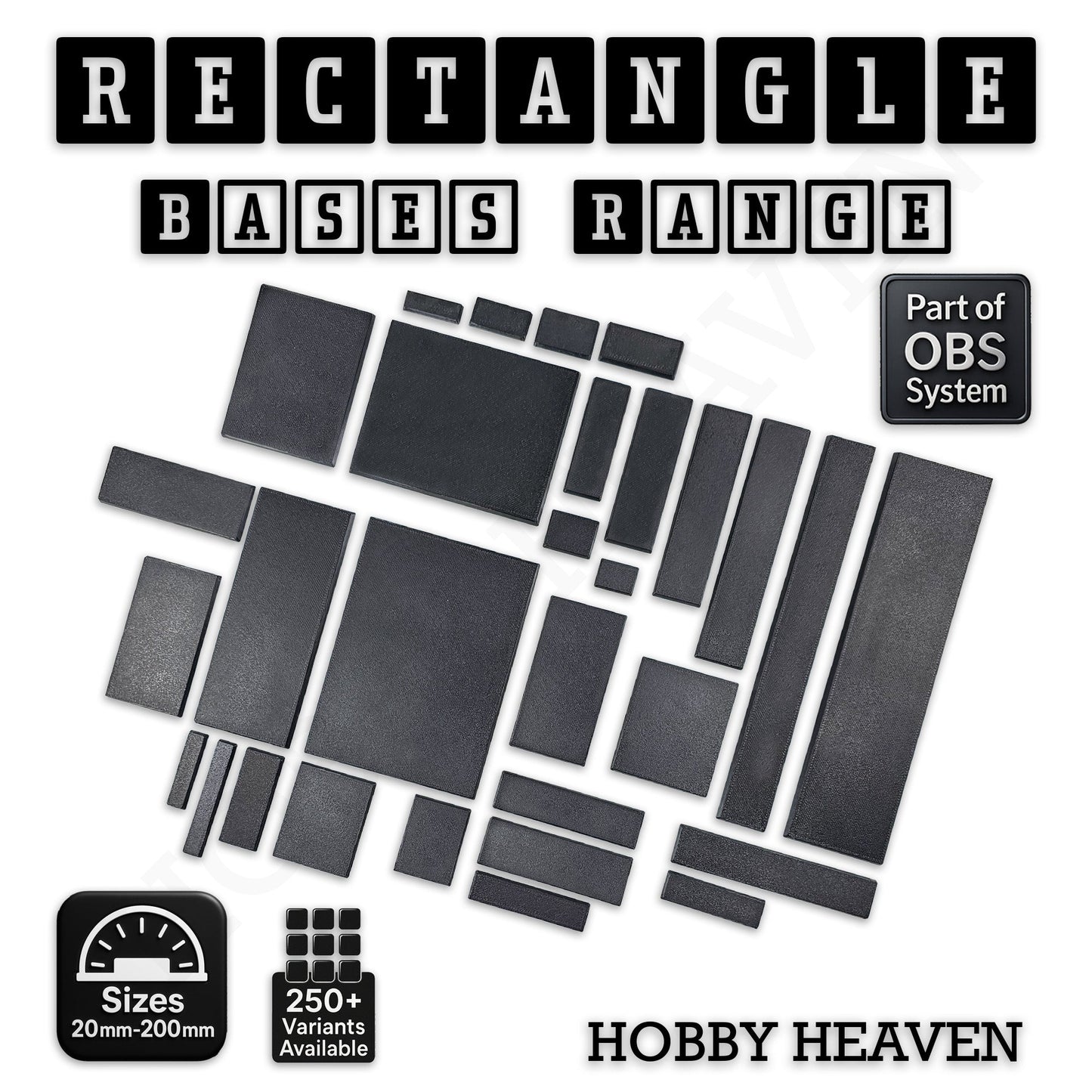 Rectangle Bases Range Sizes - 75x30mm to 125x40mm Medium Sizes 3d Print Full Range Tabletop Games