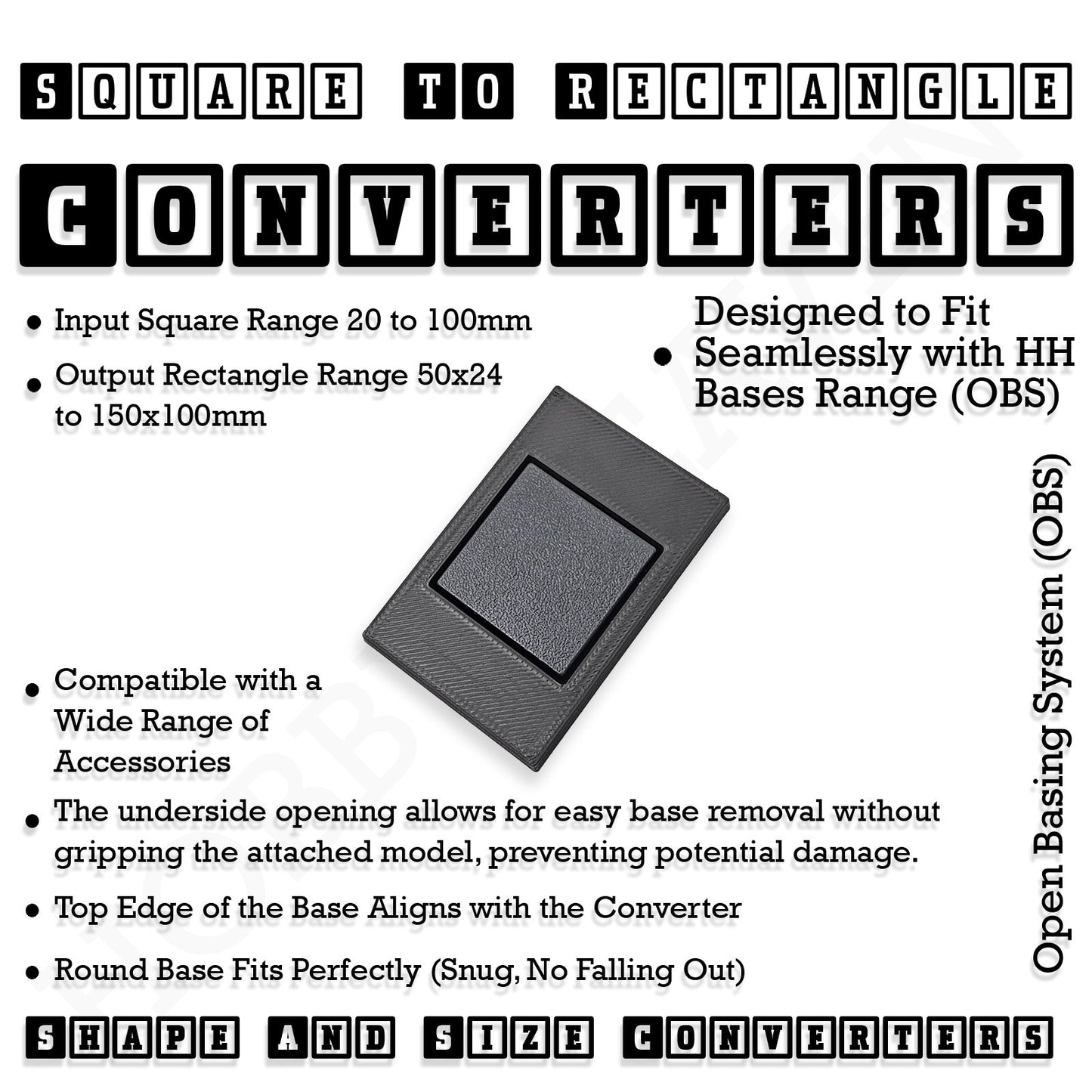 Square to Rectangle Bases Size Converters 3d Print Full Range