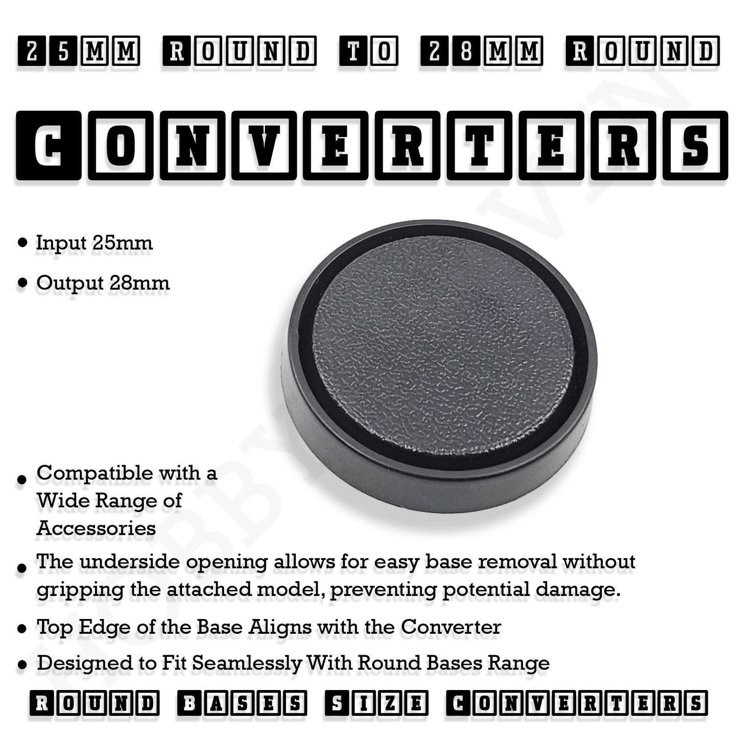 25mm to 28mm Round Base Converters ABS Plastic